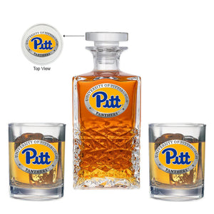 University of Pittsburgh Heritage Decanter with 2 Glasses - Heritage Metalworks, Inc.