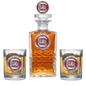 University of South Carolina Gamecocks Heritage Decanter with 3D Top & 2 Glasses - Heritage Metalworks, Inc.
