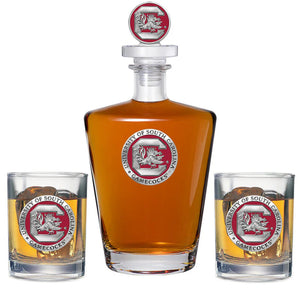 University of South Carolina Gamecocks Royal Decanter with 3D Top & 2 Glasses - Heritage Metalworks, Inc.