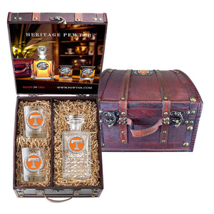 University of Tennessee Heritage Decanter and 2 Glasses with Chest Box - Heritage Metalworks, Inc.