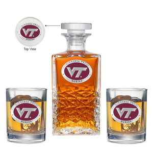 Virginia Tech University VT Logo Heritage Decanter with 2 Glasses - Heritage Metalworks, Inc.