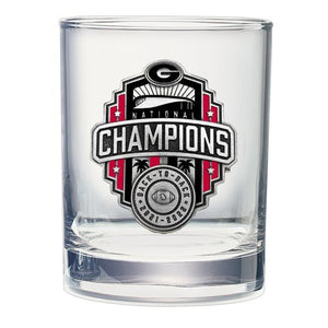 2022 Georgia Football Championship Back to Back Logo Double Old Fashioned Glass - Heritage Metalworks, Inc.