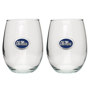 University of Mississippi "Ole Miss" Blue Logo Stemless Goblets (Set Of 2)