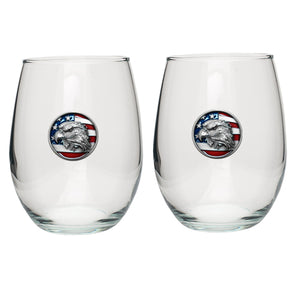 Eagle Head W/ Flag Stemless Goblets (Set of 2)