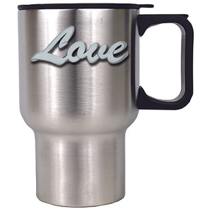 pewter Love script travel mug for valentines day