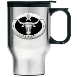 longhorn with texas, travel mug, western