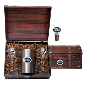 University of Mississippi "Ole Miss" Blue Logo Wine Chest Set