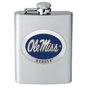 University of Mississippi "Ole Miss" Blue Logo Flask - Heritage Metalworks, Inc.