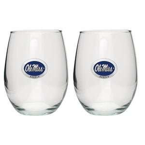 University of Mississippi "Ole Miss" Blue Logo Stemless Goblets (Set Of 2) - Heritage Metalworks, Inc.