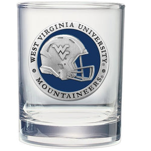West Virginia University Helmet Double Old Fashioned Glass - Heritage Metalworks, Inc.