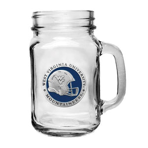 West Virginia University Helmet Mason Jar Mug - Heritage Metalworks, Inc.